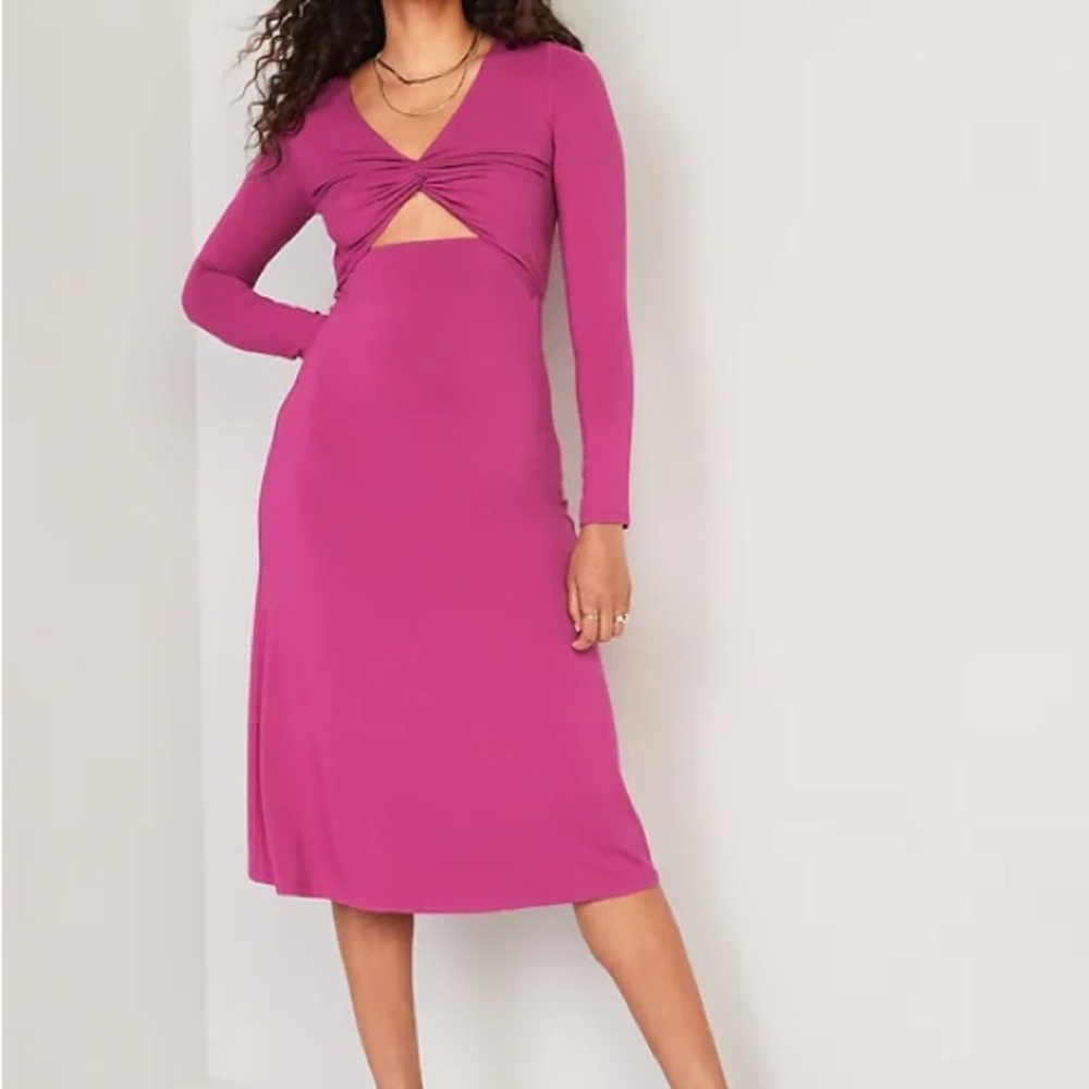 Fit & Flare Twist-Front Cutout Midi Dress